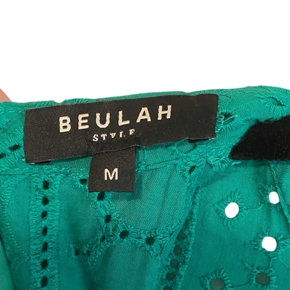 Beulah Style Green Eyelet Long Sleeve Dress Size Medium - Picture 6 of 6